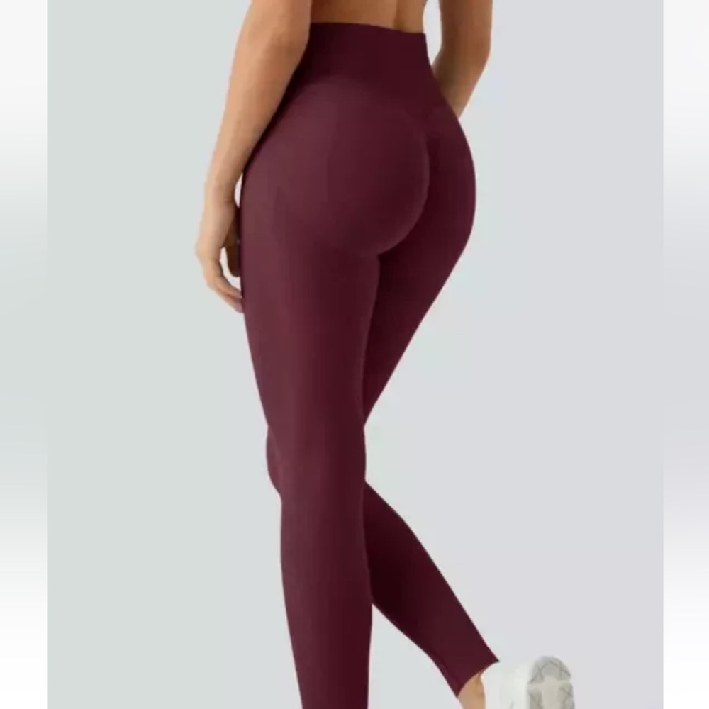 Halara Red Mahogany Scrunch Butt Side Ribbed Full Length Hi Waist Legging S NWT